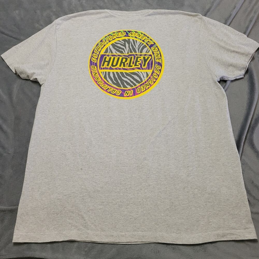 Hurley Graphic Tee Mens Extra Large Grey Comfort Stretch T-shirt Est 1999 Y2K